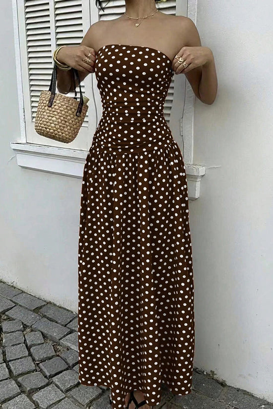 Strapless Polka Dot Casual Maxi Dress
