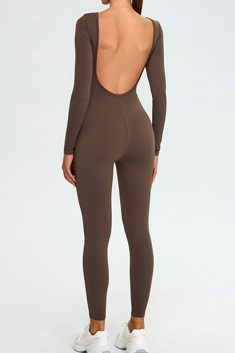 Open Back Long Sleeve Bodycon Jumpsuit