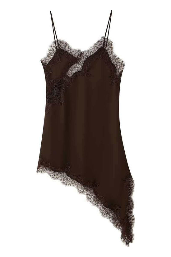 Asymmetrical Lace Hem Stylish Slip Dress