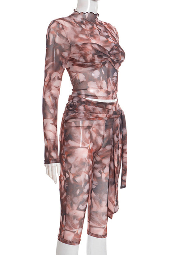 Stylish Tie Waist Cropped Pants Set
