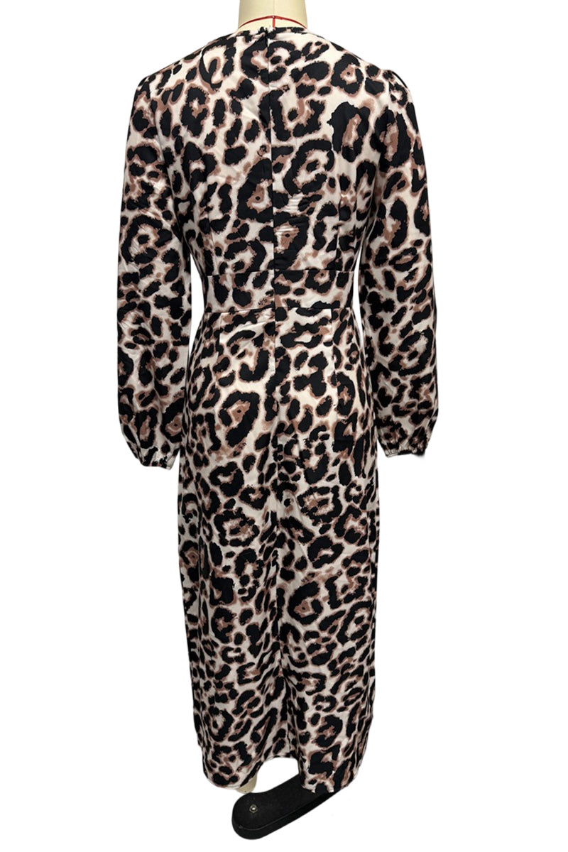 Chic Leopard Print Long Sleeve Dress