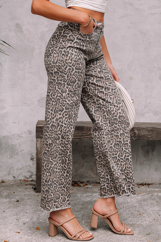 Chic Leopard Print Straight Jeans