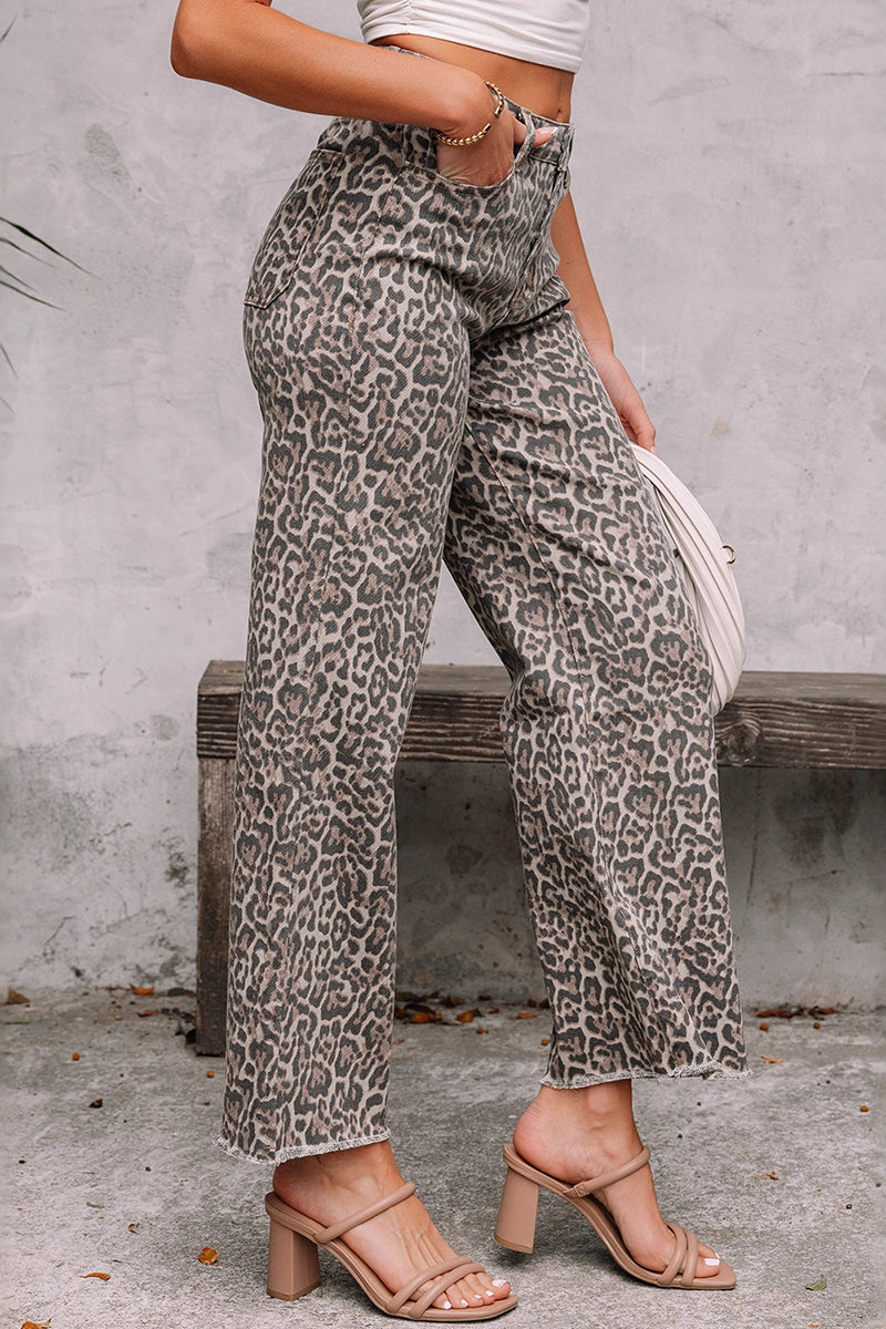 Chic Leopard Print Straight Jeans