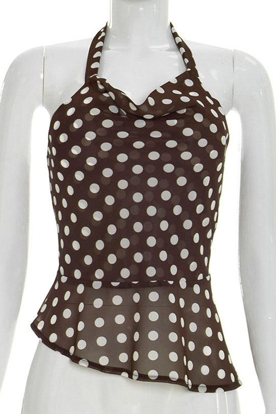 Polka Dot Halter Peplum Tank Top