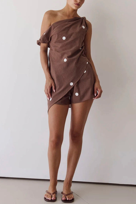 Striped Asymmetric One-Shoulder Shorts Set