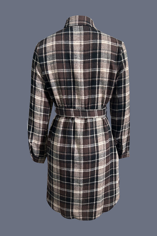 Belted Plaid Long Sleeve Shirt Dress