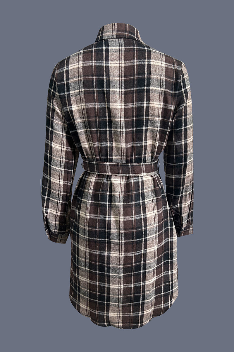 Belted Plaid Long Sleeve Shirt Dress