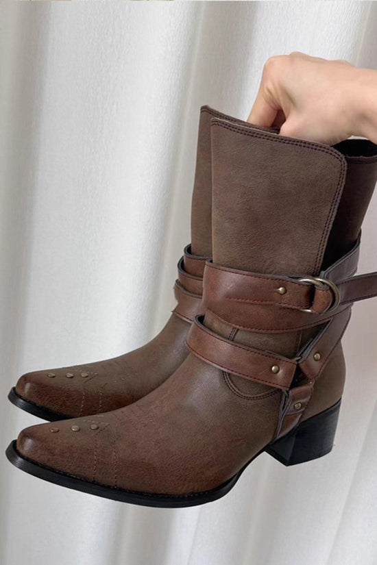Western Style Buckled Ankle Boots