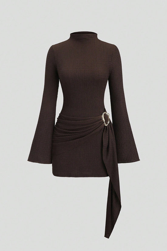 Belted Long Sleeve Casual Mini Dress