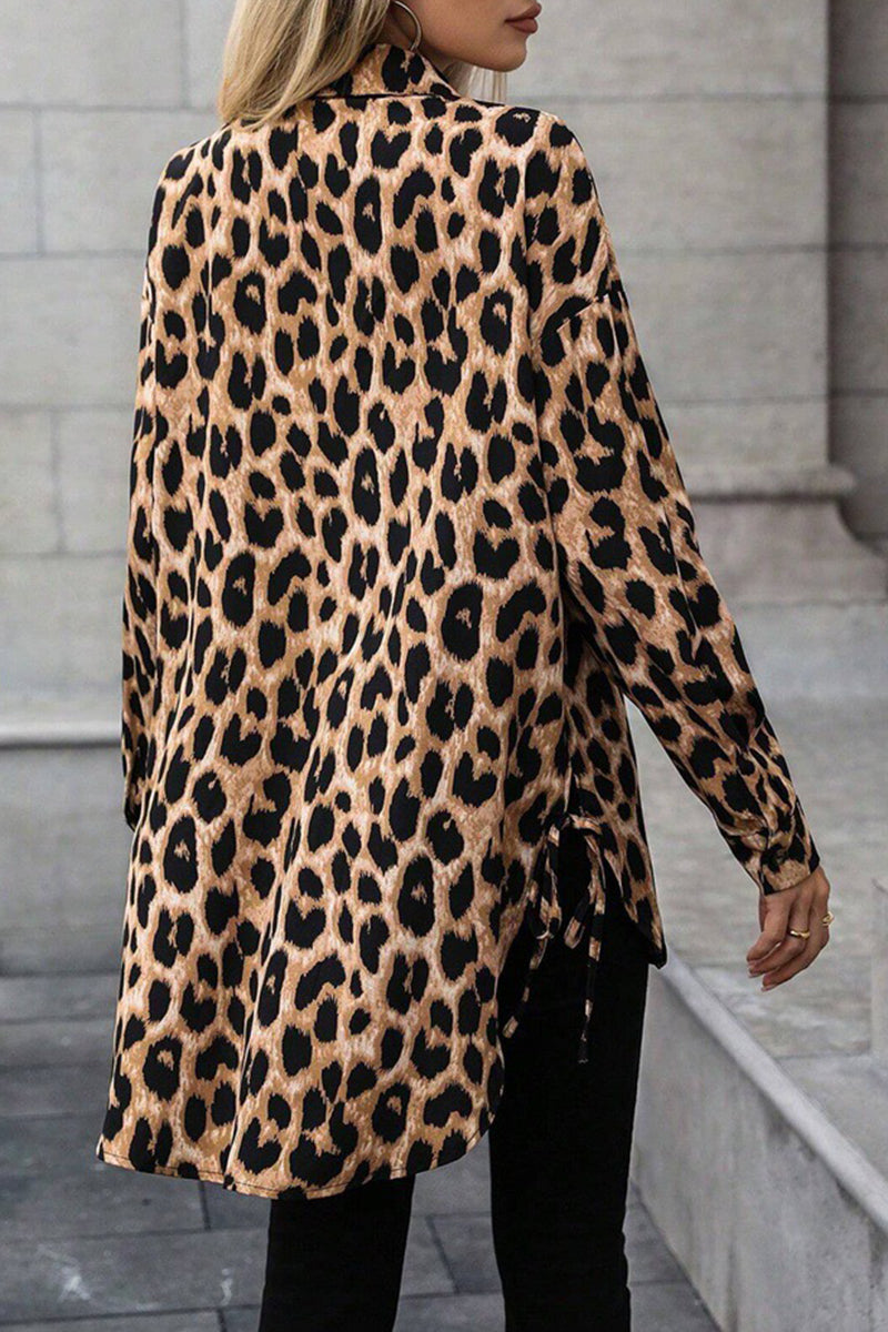 Wild Pattern Button-Down Long Sleeve Blouse