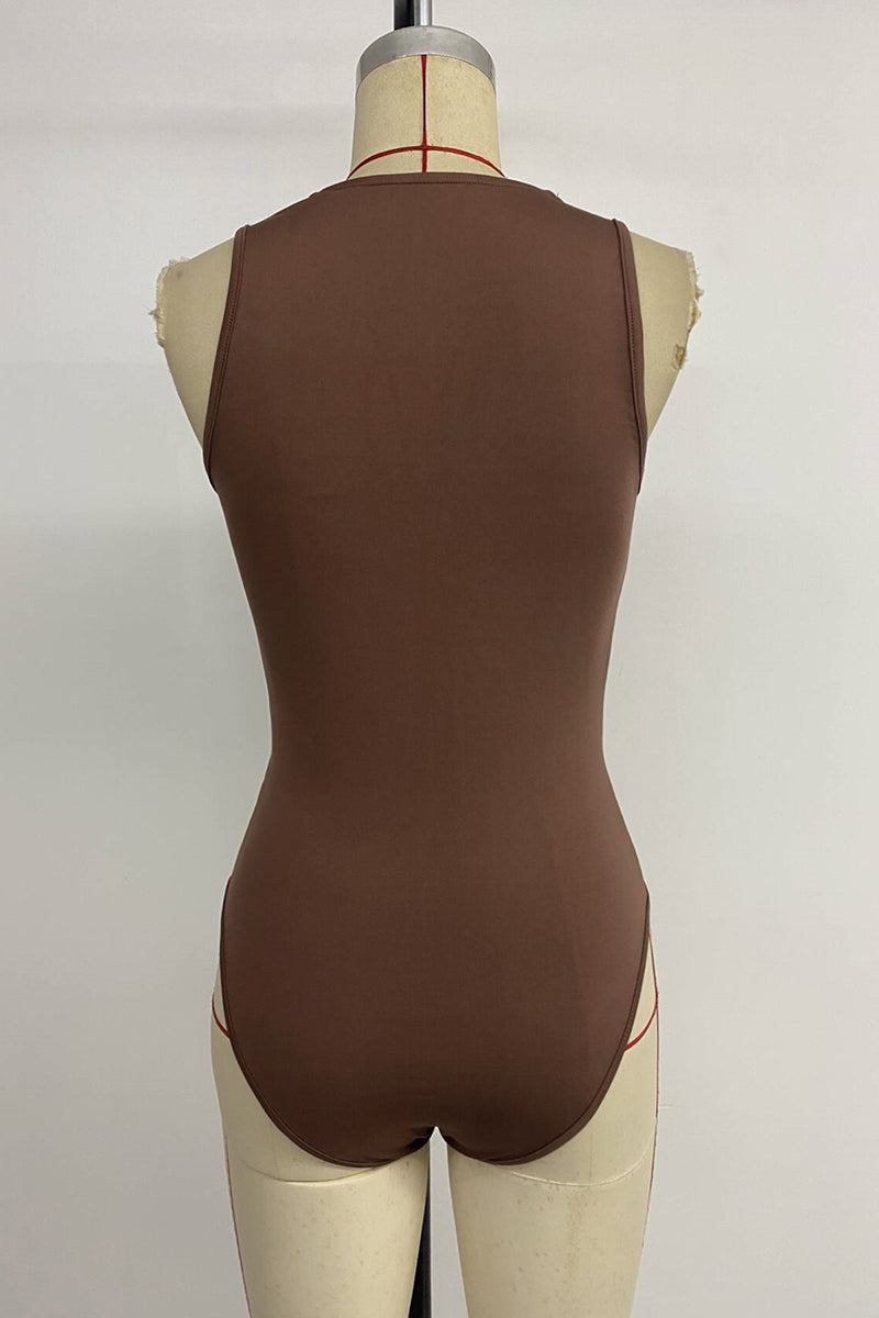 Draped Neck Sleeveless Bodysuit
