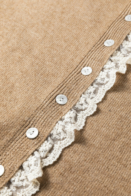 Contrast Frilled Lace Trim Loose Cardigan
