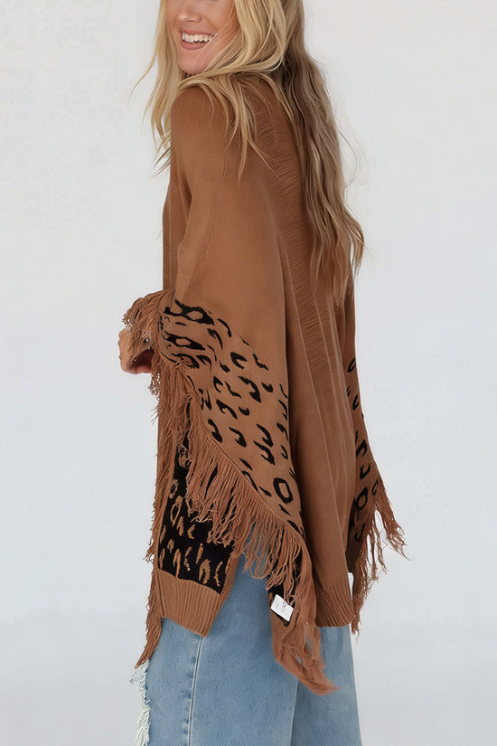 Fringe Leopard Detailed Oversized Sweater