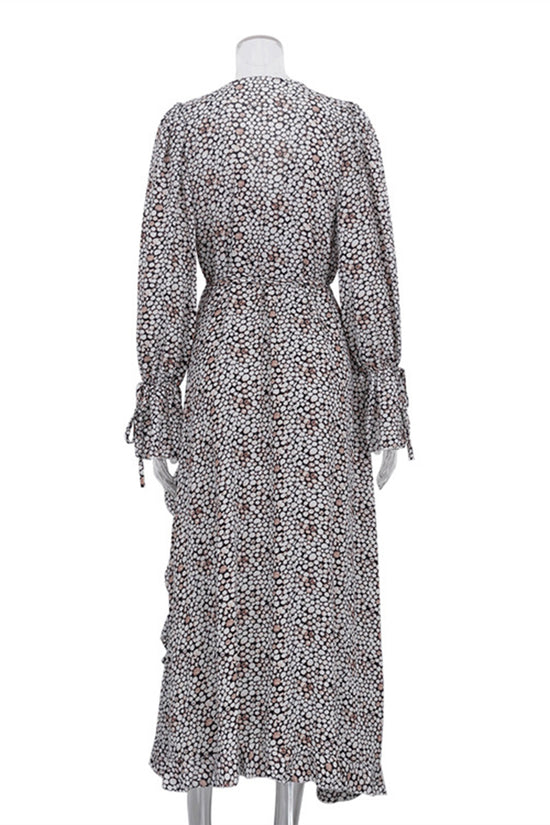 Printed Long Sleeve Wrap Dress