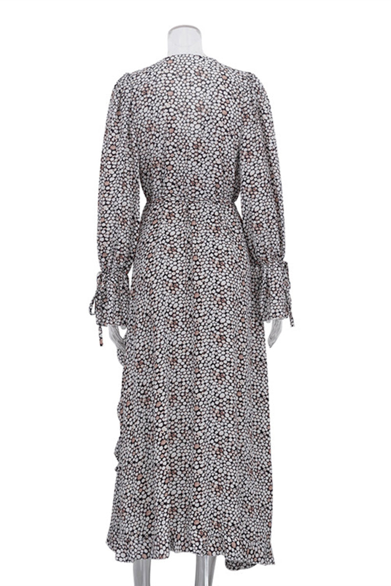 Printed Long Sleeve Wrap Dress