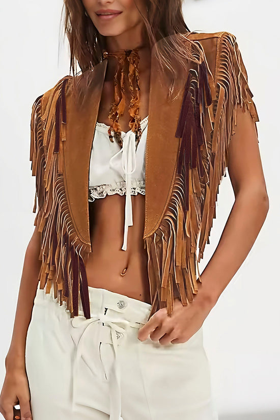 Fringe Trim Sleeveless Statement Vest