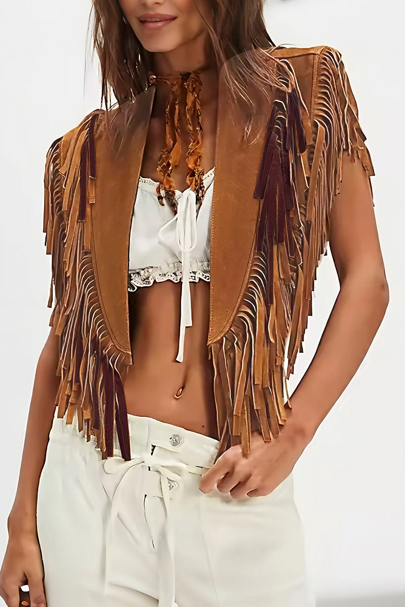Fringe Trim Sleeveless Statement Vest