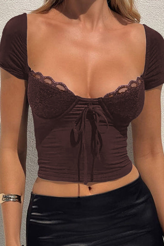 Lace Trim Ruched Crop Top