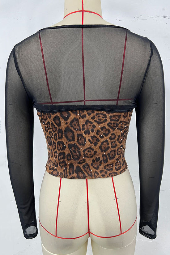 Leopard Print Sheer Sleeve Bodycon Top