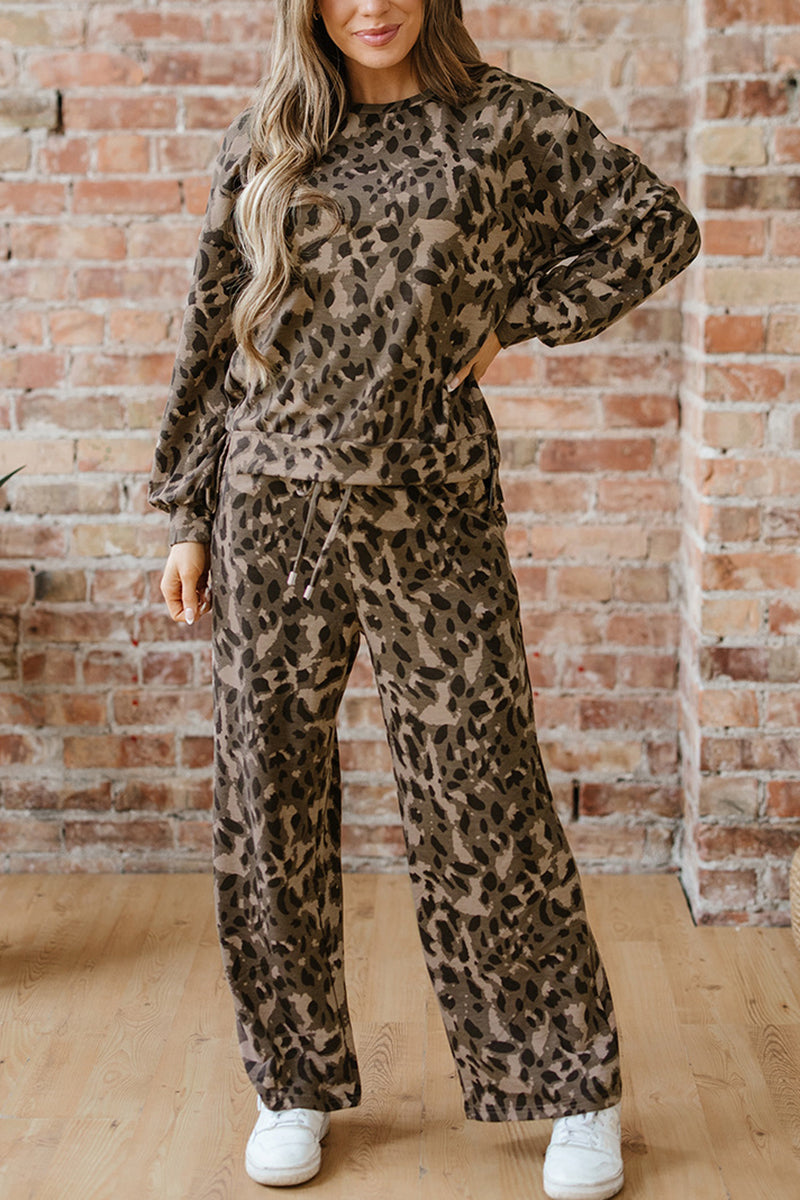 Leopard Print Relaxed Pants Set