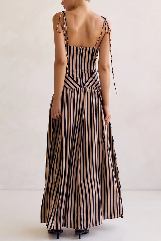 Striped Sleeveless V-Neck Maxi Dress