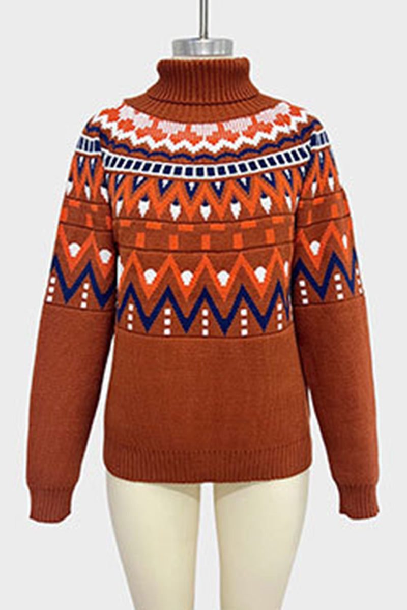 Geometric Pattern Turtleneck Sweater