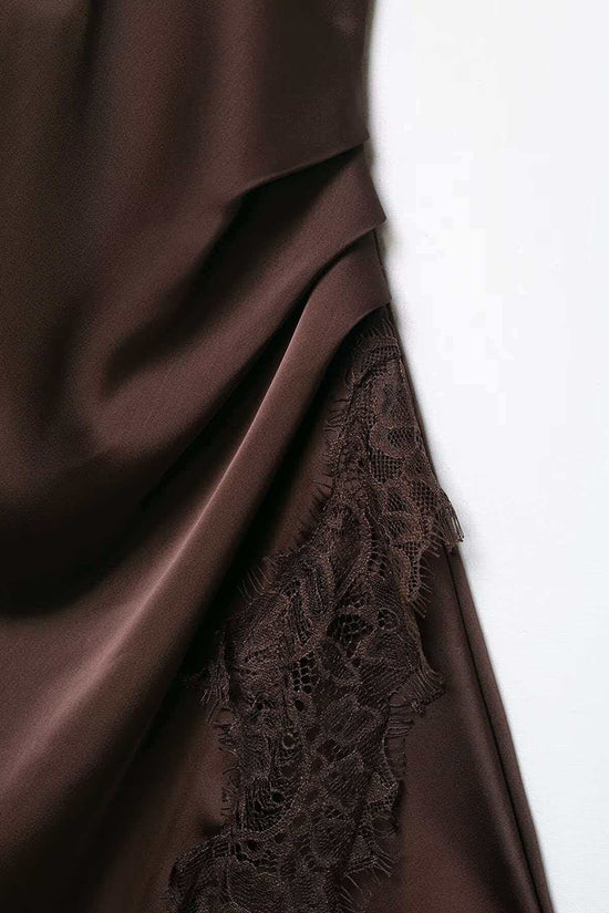 Asymmetric Lace Trim Spaghetti Strap Dress