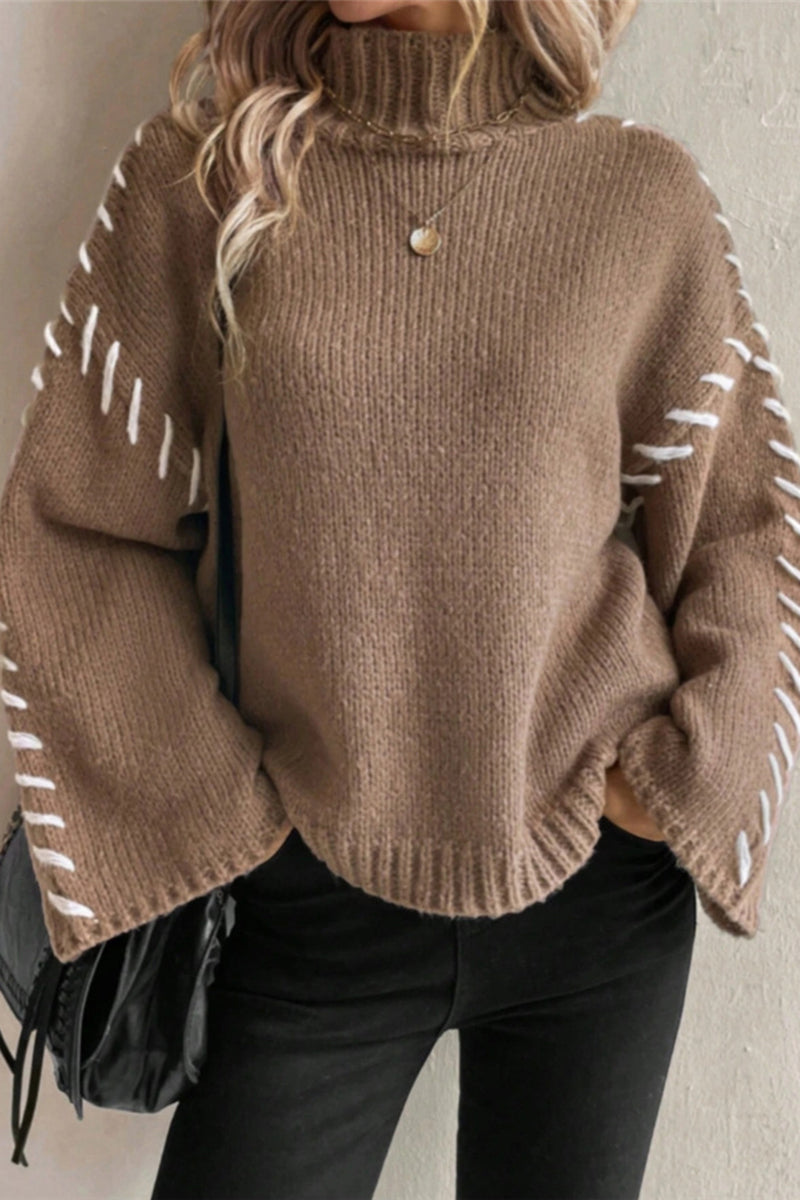Mock Neck Stitch Detail Sweater