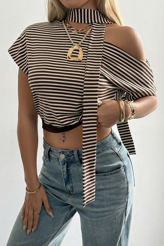 Striped Off-Shoulder Tie Detail Top