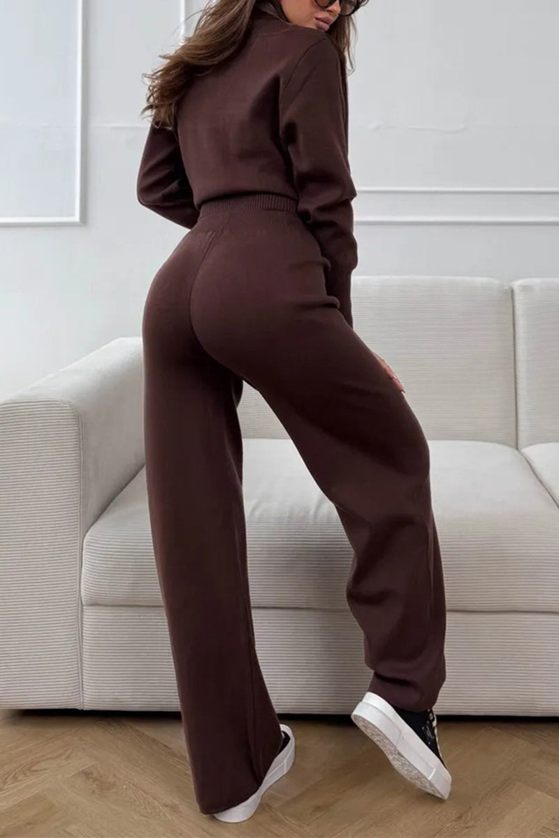 Knit Zip-Up Sweater and Pants Set