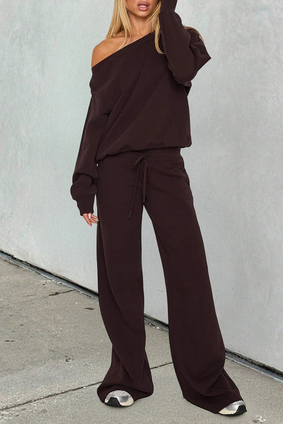 Relaxed Fit Off-Shoulder Lounge Pants Set
