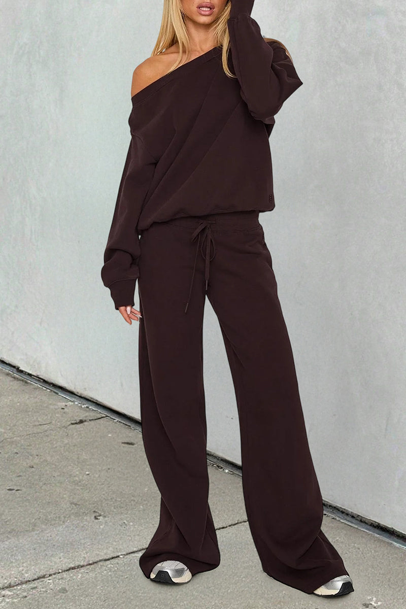 Relaxed Fit Off-Shoulder Lounge Pants Set