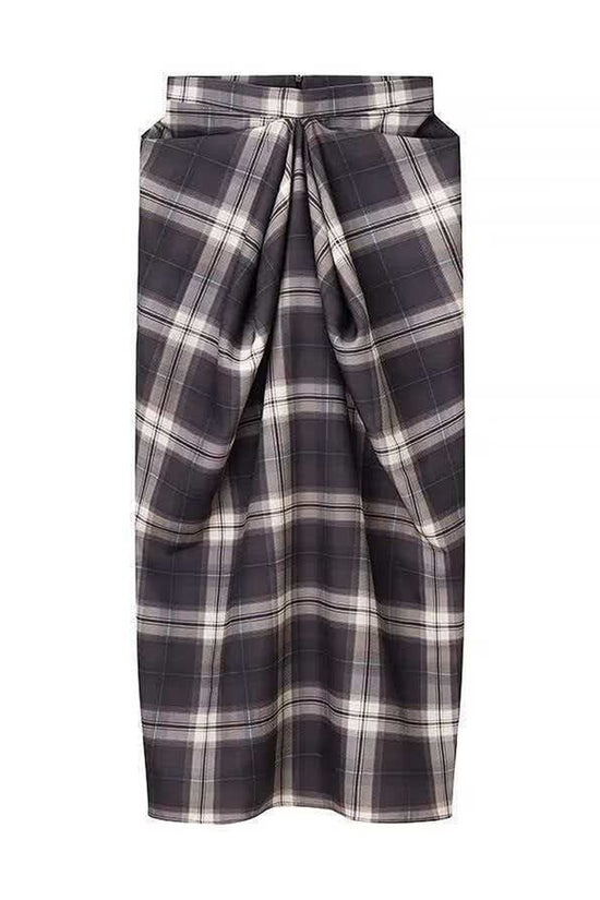 Draped Plaid Midi Skirt