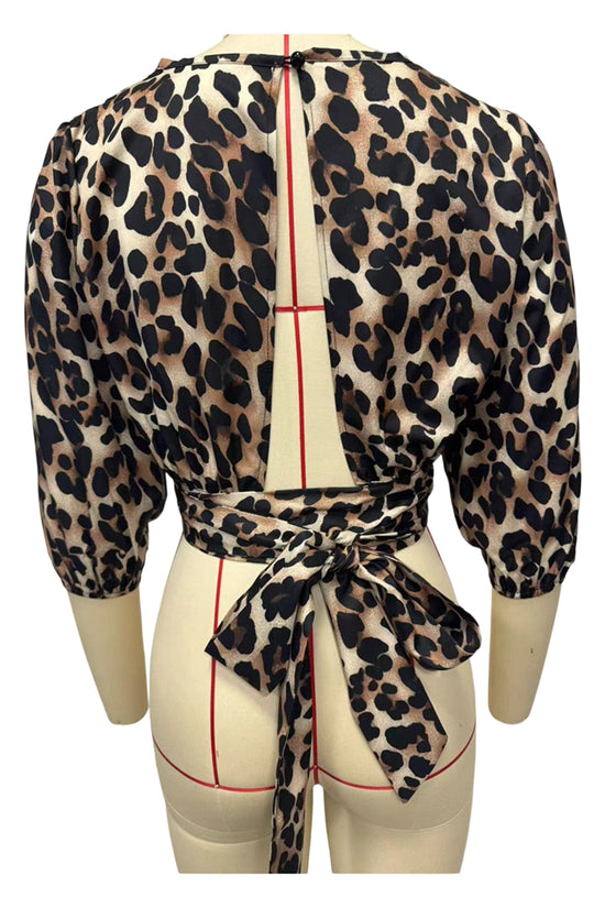 Leopard Open-Back Tie Blouse
