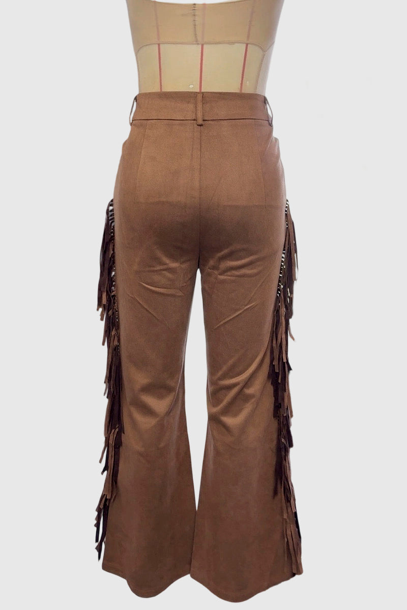 Fringe Detail Flared Casual Pants