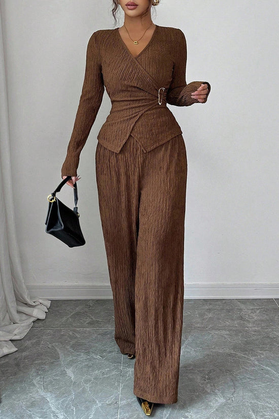 Chic Metal Accent Wrap Pants Set