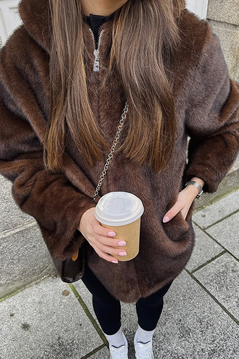Hooded Faux Fur Zip-Up Coat