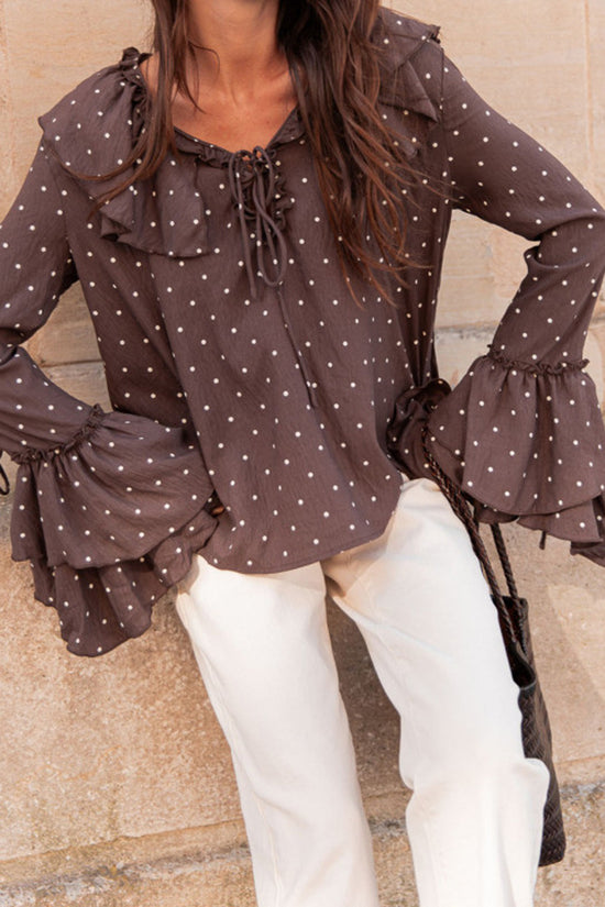 Ruffle Tie-Neck Polka Dot Blouse