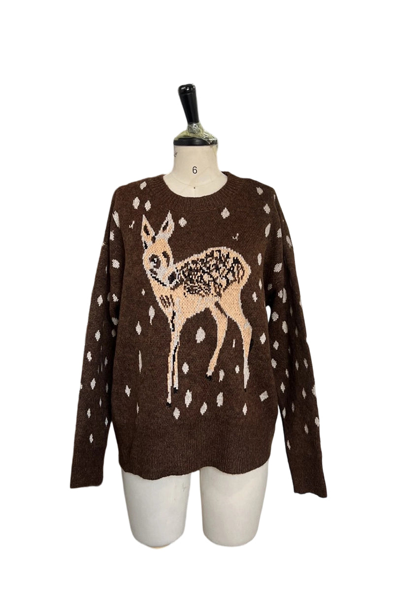 Deer Motif Cozy Sweater