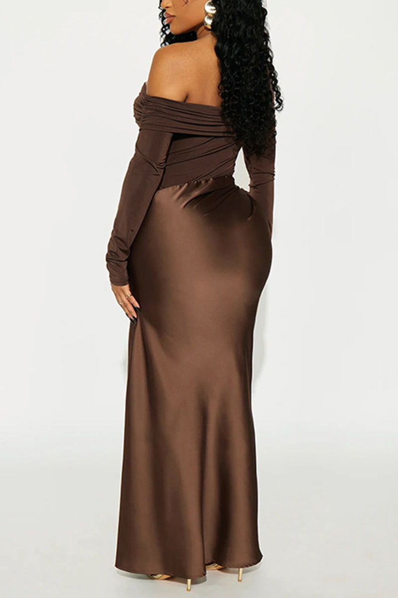 Off-Shoulder Long Sleeve Casual Dress