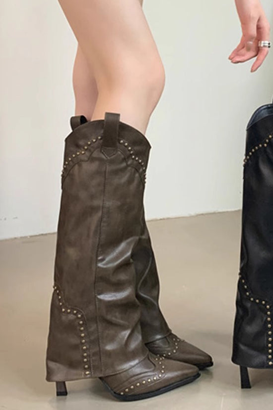 Studded Cowboy Knee-High Boots