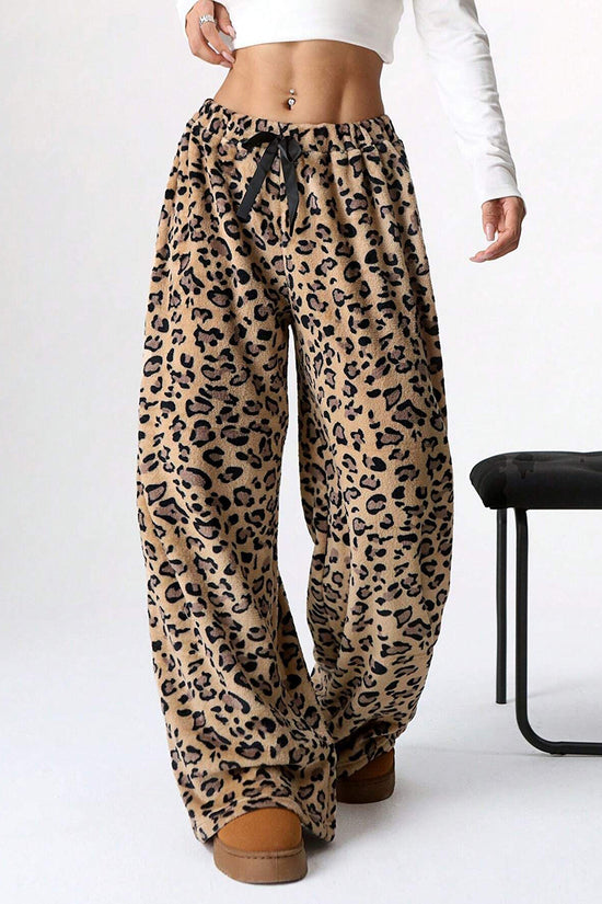 Leopard Print Drawstring Casual Pants