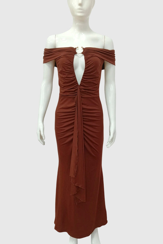 Off-Shoulder Ruched Maxi Dress