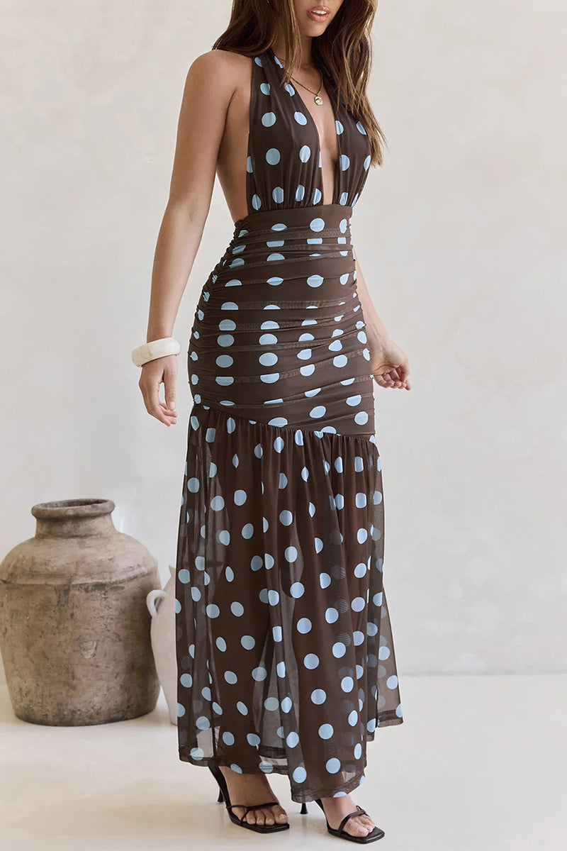 Polka Dot Halter Maxi Dress