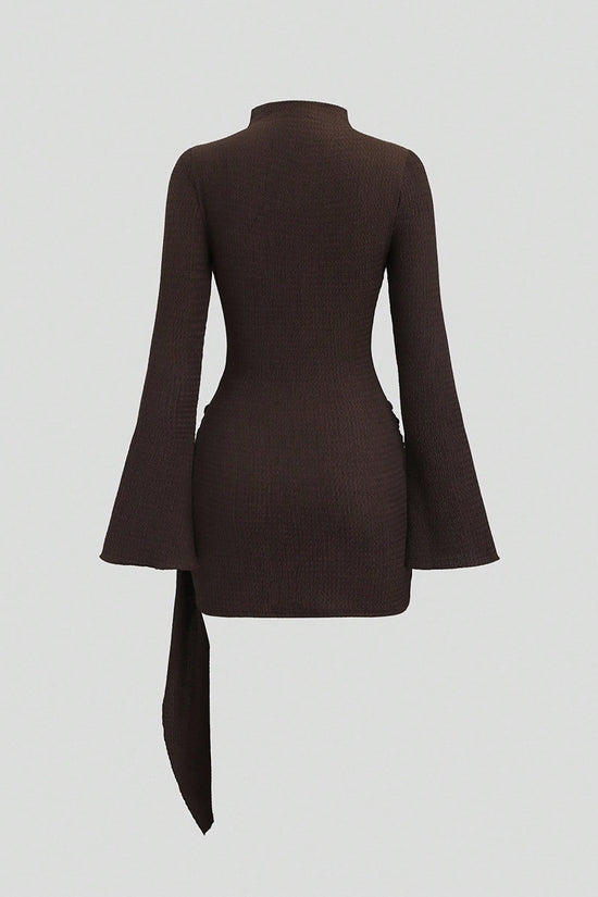 Belted High Neck Bell Sleeve Dress