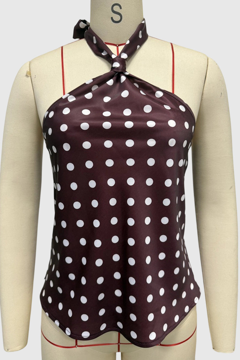 Polka Dot Halter Neck Tank Top
