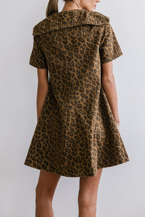 Animal Print Denim Dress with Collar