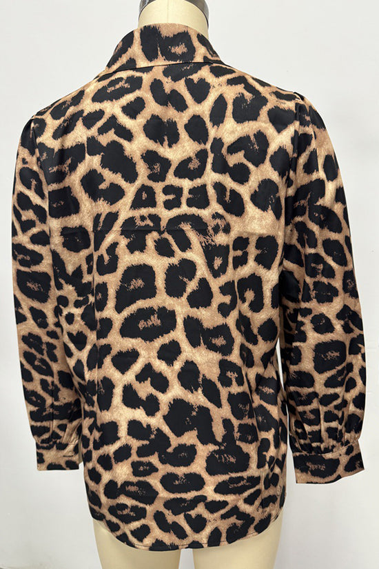 Animal Print Plunge Neck Blouse