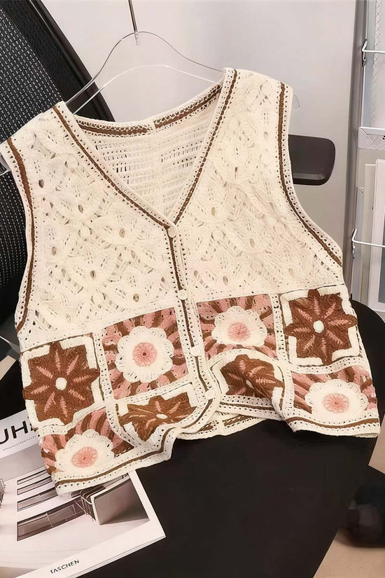 Floral Pattern Knit Sweater Vest