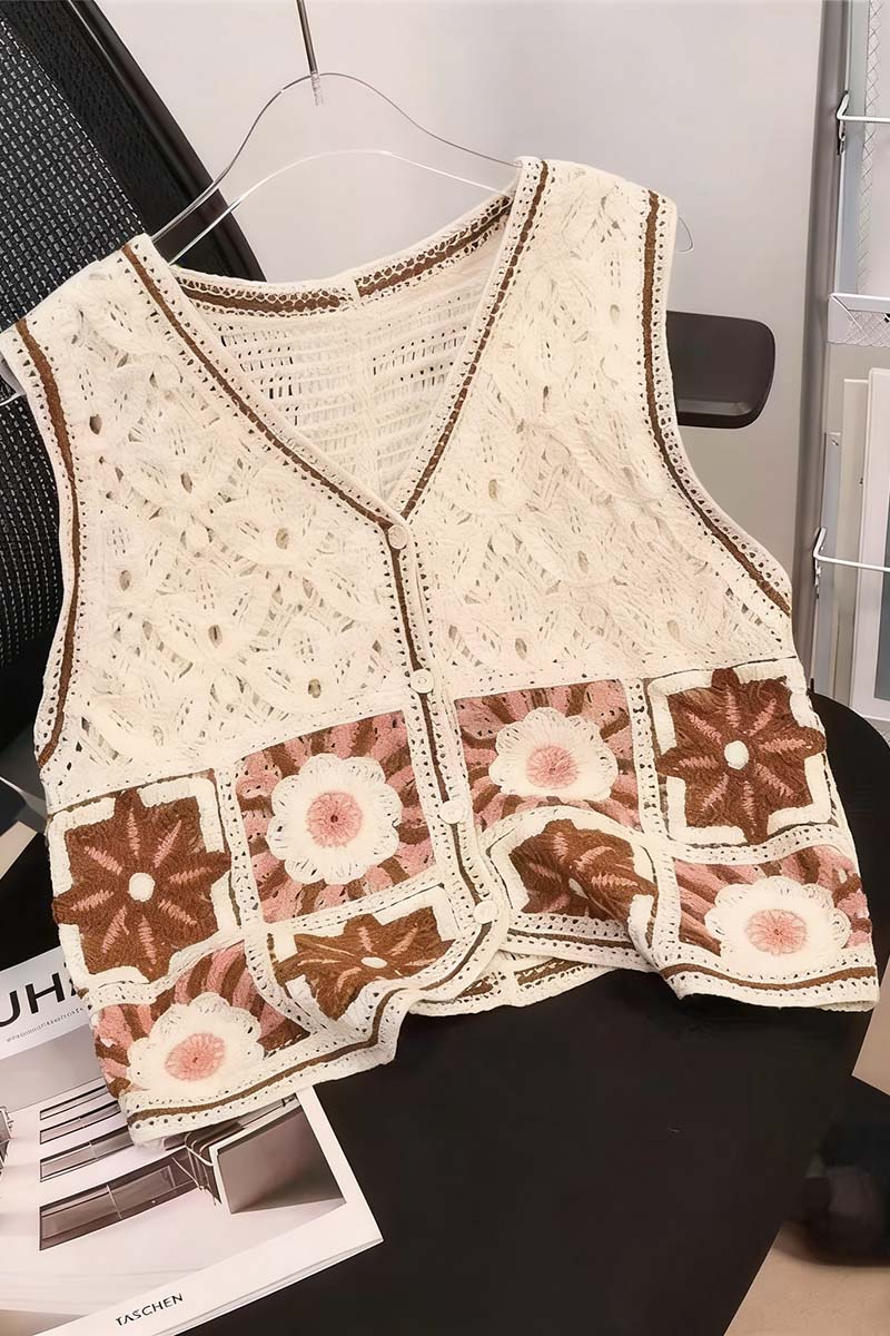 Floral Pattern Knit Sweater Vest